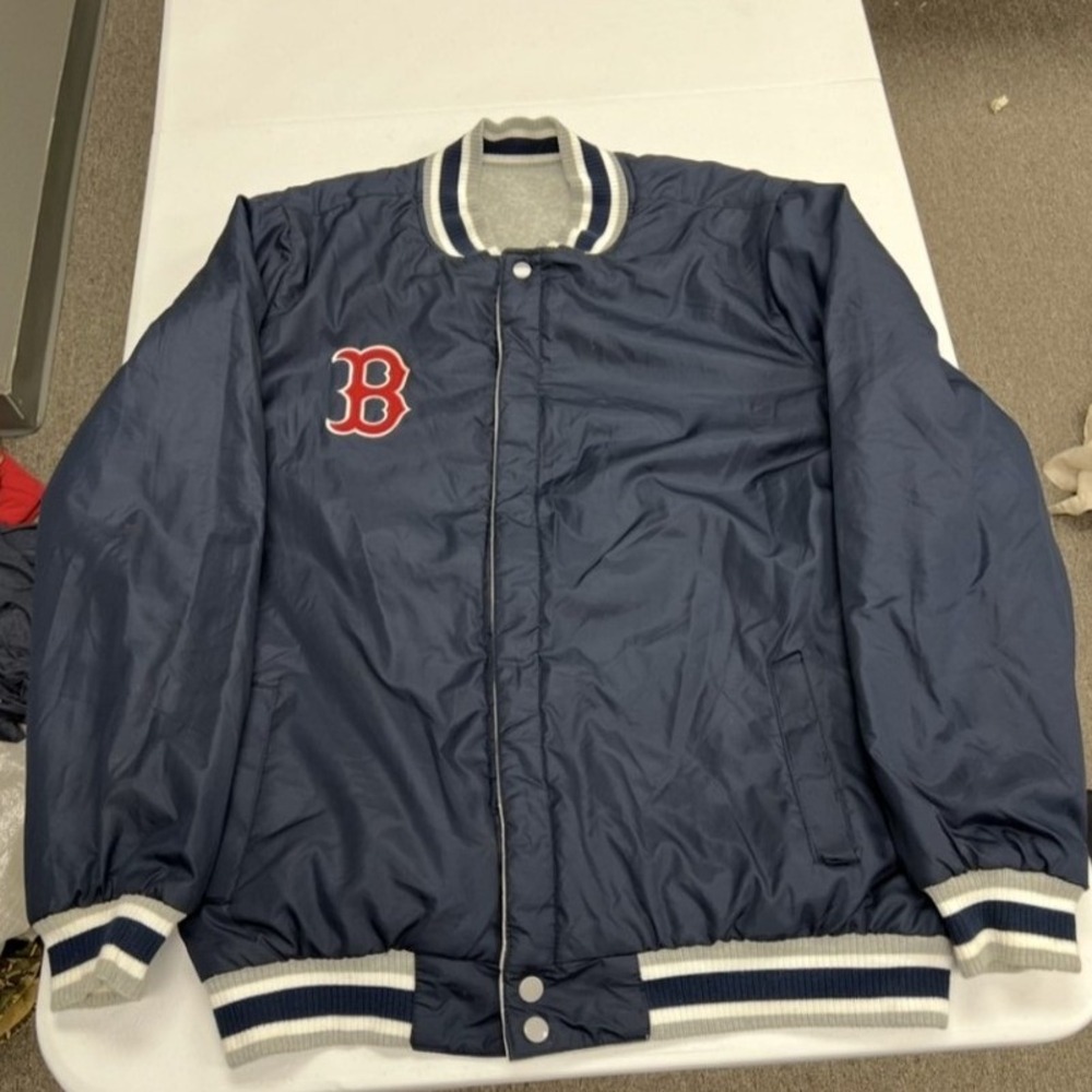 MLB Boston Red Sox Bomber Jacket Mens 2XL Navy Blue Snap Front Varsity Logo